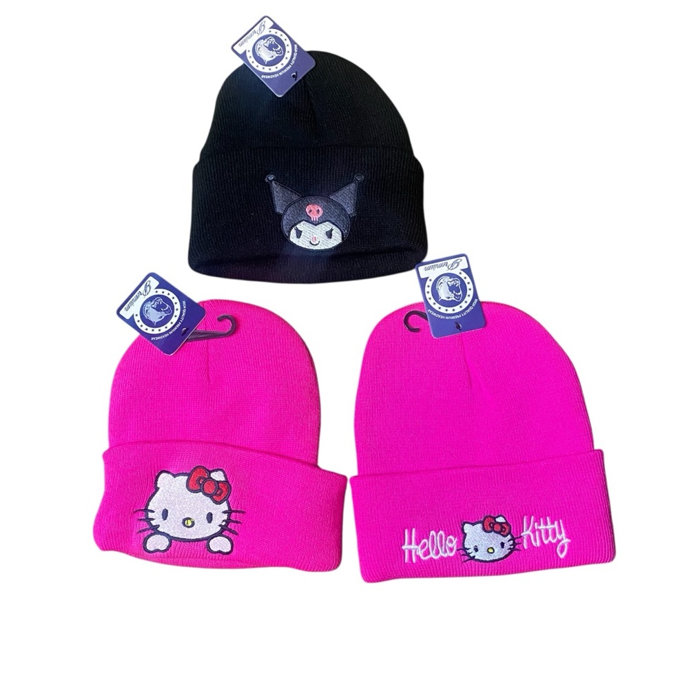 Hello Kitty Women's Beanie Set - Pink and Black